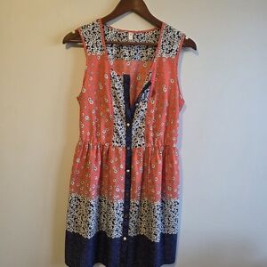 Floral Sleeveless Midi Dress - Red and Blue